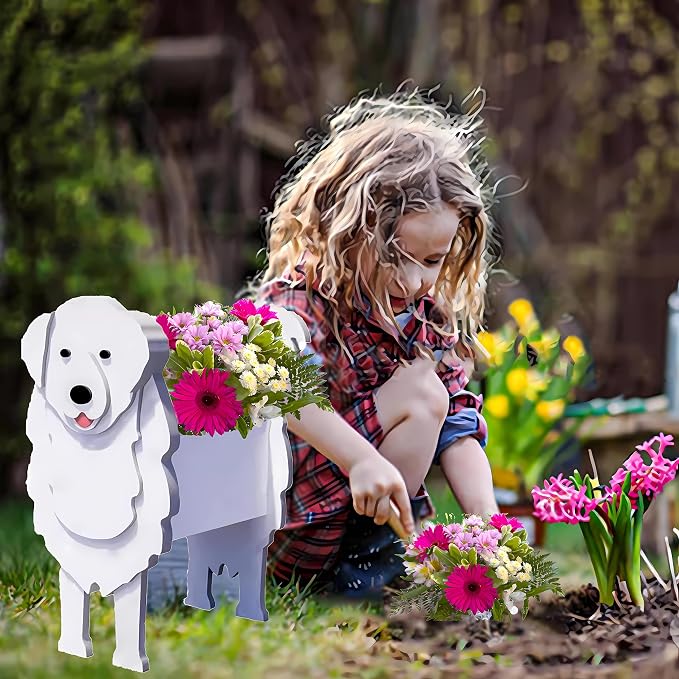 Great Pyrenees Dog Planter Pots, 9.45 x 6.02 x 13.39 Inches | Dog Flower Pot, Cute Animal Shaped Plant Pot, Gifts for Women & Pet Lovers, Indoor Outdoor Garden Home Office Decor