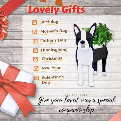 Boston Dog Planter Pots, 9.45 x 6.73 x 13.39 Inches | Dog Flower Pot, Cute Animal Shaped Plant Pot, Gifts for Women & Pet Lovers, Indoor Outdoor Garden Home Office Decor