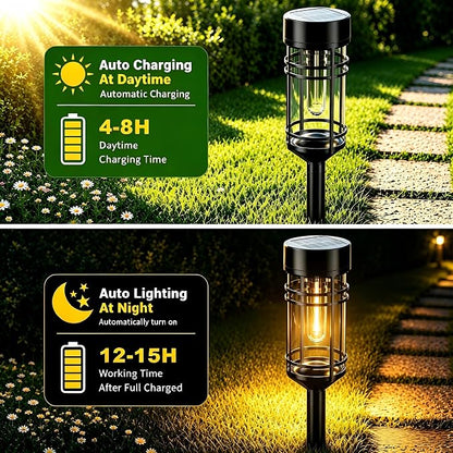 Amzarp 12 Pack Solar Garden Lights, Bright LED Solar Pathway Lights Outdoor IP65 Waterproof Rugged Shatterproof Auto On/Off for Landscape Garden Yard Walkway Driveway Lawn Lighting (3000K Warm White)