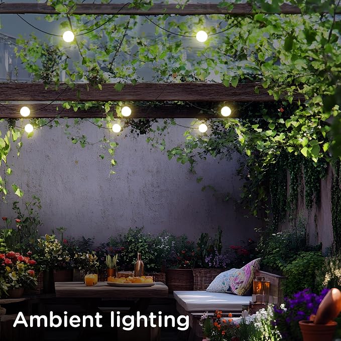 Enbrighten Globe Outdoor String Lights, 44ft, 12 Lights, White Light Only | 2700K Warm White LEDs, 4in Durable Plastic Globes, Weatherproof, Zip Ties Included for Mounting