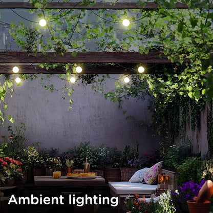 Enbrighten Globe Outdoor String Lights, 44ft, 12 Lights, White Light Only | 2700K Warm White LEDs, 4in Durable Plastic Globes, Weatherproof, Zip Ties Included for Mounting