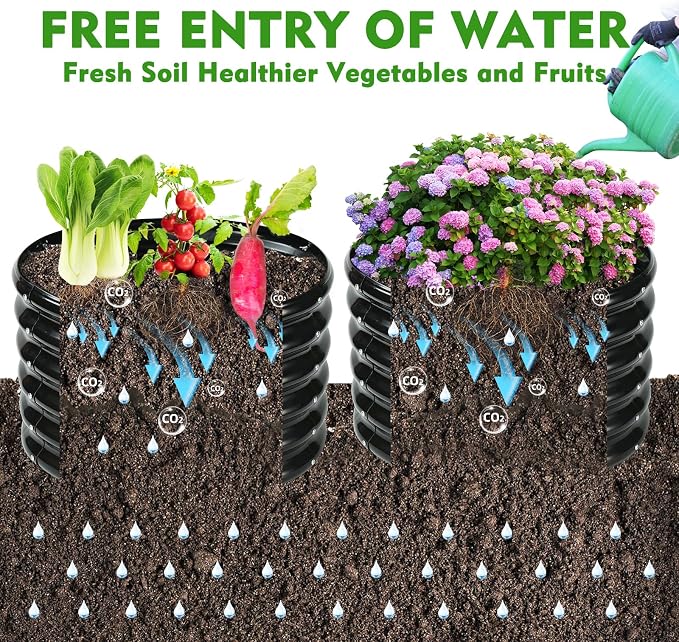 YSEJOMP 17" Tall 24" Diameter Round Raised Garden Bed Kits Outdoor Black | 1.5 FT Tall,2FT Planter Bed for Flowers,Herbs,Vegetables,Trees,0.8MM Thick Galvanized Metal Painted,with Gloves,Tool free