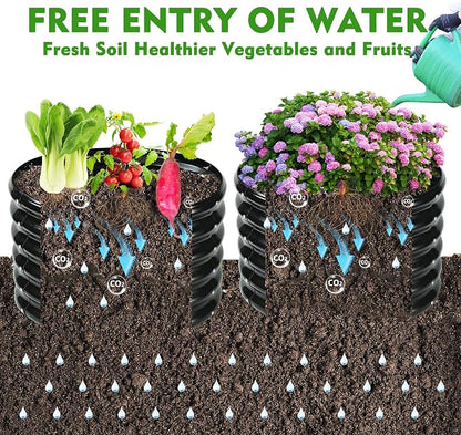 YSEJOMP 17" Tall 24" Diameter Round Raised Garden Bed Kits Outdoor Black | 1.5 FT Tall,2FT Planter Bed for Flowers,Herbs,Vegetables,Trees,0.8MM Thick Galvanized Metal Painted,with Gloves,Tool free