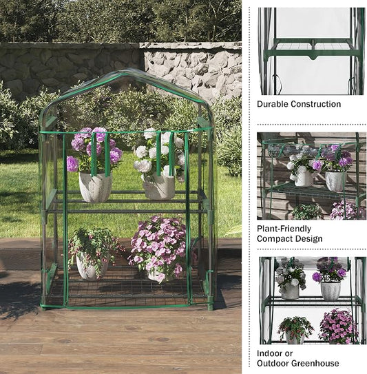 2 Tier Mini Greenhouse - Portable Greenhouse with Steel Frame and PVC Cover for Indoor or Outdoor - 27 x 19 x 37.5-Inch Green House by Pure Garden