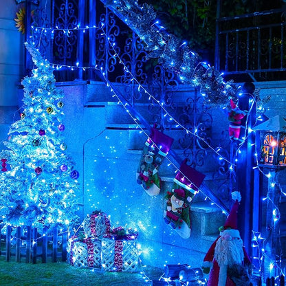 JMEXSUSS 150 LED Blue String Lights Indoor Outdoor Waterproof, Connectable 59 Ft Plug in String Lights, 8 Modes Blue Christmas Lights for Bedroom, Patio, Party, Holiday Decorations, EXS-S-0150