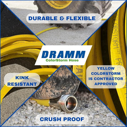 Dramm ColorStorm Premium Rubber Garden Hose – 100 ft Heavy Duty 3/4" Water Hose – Kink Resistant, Crush-Proof Nickel-Plated Couplings – Made in USA - Yellow