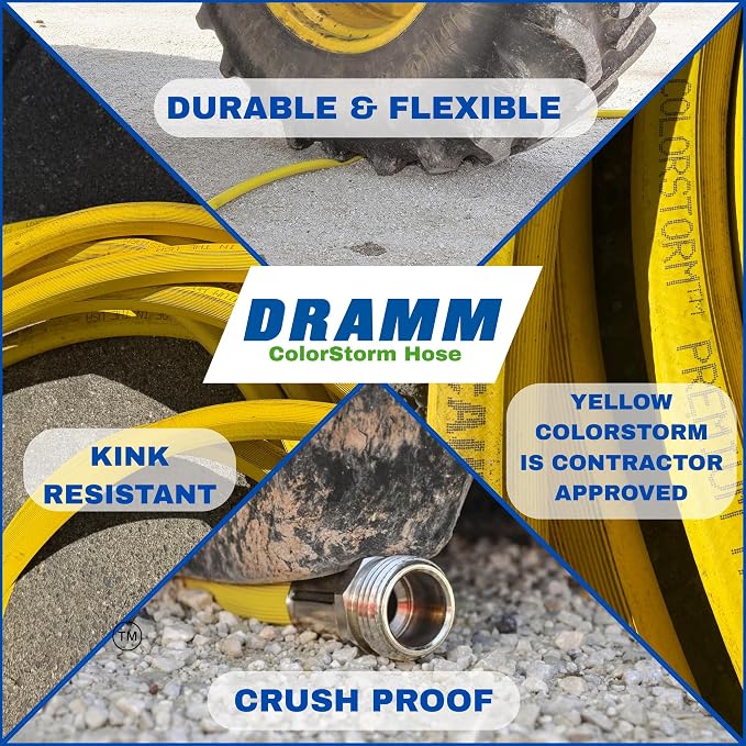 Dramm ColorStorm Premium Rubber Garden Hose – 50 ft Heavy Duty 5/8" Water Hose – Kink Resistant, Crush-Proof Nickel-Plated Couplings – Made in USA - Red