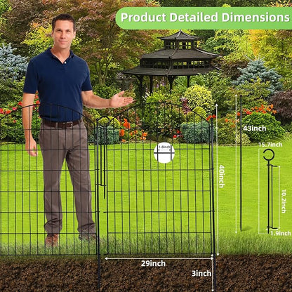 Decorative Garden Fence 40in (H) x 30in (W), 10 Pack No Dig Fence Animal Barrier for Dog with Lock, Arched Flower Bed Edging, Wire Border Panel Fencing for Yard Patio Outdoor Decor