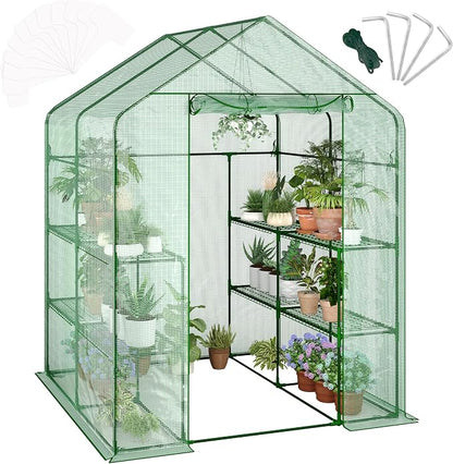 Greenhouse, 57 x 57 x 76'' Greenhouses for Outdoors, Durable Green House Kit with Window, Thicken PE Cover, 3 Tiers 12 Shelves, Portalbe Walk in Green Houses for Indoor Backyard Outside