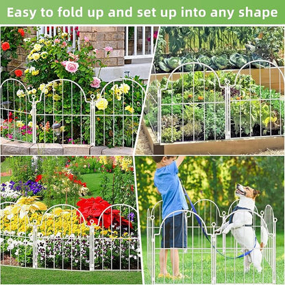 30 Pack White Decorative Garden Fence, 17in x33ft Garden Fencing Animal Barrier for Dogs, Rustproof Metal Fence Panels with Ground Stake, Arched Flower Bed Edging Borders for Yard & Patio