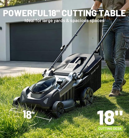 40V 18" (Push) Lawn Mower 2-in-1 Mulching/Bagging Brushless Cordless Electric Lawn Mower with 6-Position Height Adjustment, Include 5.0Ah Battery x 2 and Rapid Charger
