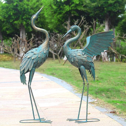 33-37 Inch Metal Crane Garden Statue Décor, Bird Garden Sculpture & Statues, Outdoor Decoration for Yard Patio Lawn Backyard Pool, Spring Decorations for Home, Set of 2