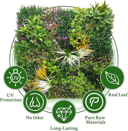 ODTORY Artificial Greenery Grass Wall Panels: 6FT x 12FT(72 SQFT) | UV-Anti, Faux Ivy Privacy Fence Screen, Boxwood Backdrop, Vine Leaf Hedges Roll, Patio/Balcony/Garden/Backyard, Green Decor
