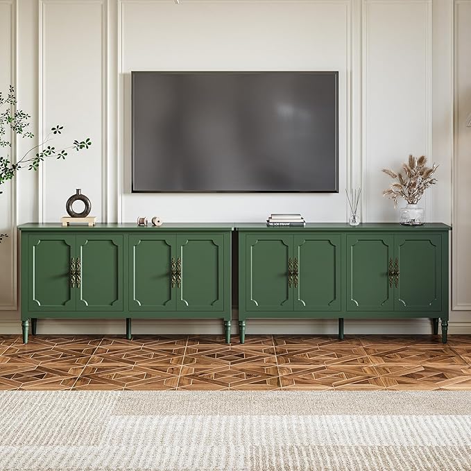 RoyalCraft 118" Buffet Cabinet with Storage, Vintage Sideboard with Adjustable Shelves, Mid Century Modern Painted Credenza Coffee Bar for Kitchen, Dining Room, Entryway, Living Room, Forest Green