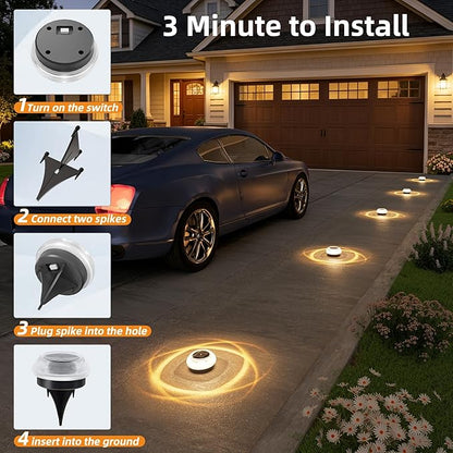 VOLISUN Mini Solar Pathway Lights Outdoor,12 Pack Flat Solar Ground Lights,IP67 Waterproof Solar Powered Disc Lights,Landscape Lighting for Garden Yard Walkway Luces Patio Driveway,Warm White
