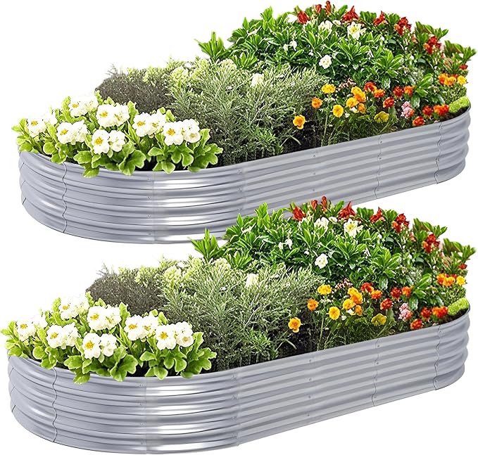 Galvanized Raised Garden Bed, 8x4x1 FT Thickening Planter Boxes Outdoor, Raised Beds for Gardening, Easy Assembly Large Garden Bed for Vegetables, Fruits, Flowers (2-Pack)