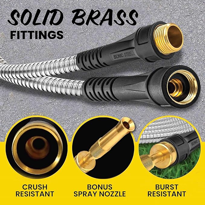 Bionic Steel Pro 25 FT Garden Hose with Nozzle, 304 Stainless Steel Metal WaterHose 25Ft, Flexible, Kink Free, Lightweight and Durable, Crush Resistant Fitting, 500 PSI 2025 Model (Pack of 4)