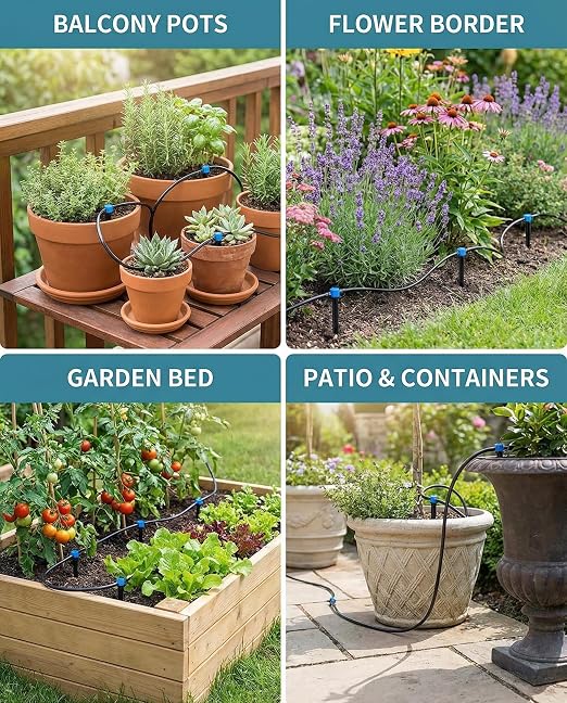 50ft Drip Irrigation Kit Plant Watering System 8x5mm Blank Distribution Tubing DIY Automatic Irrigation Equipment Set for Garden Greenhouse Flower Bed Patio Lawn