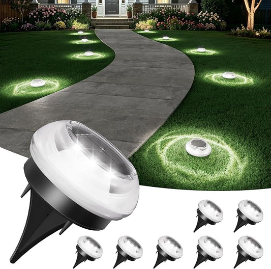 VOLISUN Mini Solar Pathway Lights Outdoor,8 Pack Flat Solar Ground Lights,IP67 Waterproof Solar Powered Disc Lights,Landscape Lighting for Garden Yard Walkway Luces Patio Driveway,Cool White