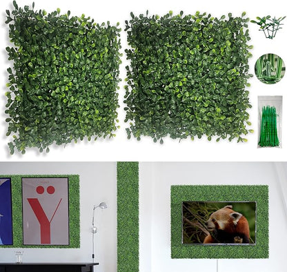 Bybeton Artificial Grass Wall Panel,10"x 10"(12Pcs) Boxwood Faux Green Wall Panels for Interior Wall, Backdrop Wall,Garden Wall and Indoor Outdoor Plant Wall Decor | 12pk Dense Grass Wall Panels. UV-Resistant. Easy DIY Snap-Lock. For Balcony, Fence, Ga...