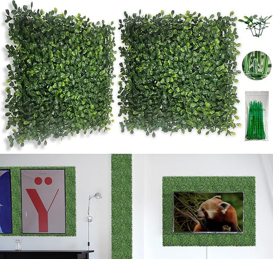 Bybeton Artificial Grass Wall Panel,10"x 10"(12Pcs) Boxwood Faux Green Wall Panels for Interior Wall, Backdrop Wall,Garden Wall and Indoor Outdoor Plant Wall Decor | 12pk Dense Grass Wall Panels. UV-Resistant. Easy DIY Snap-Lock. For Balcony, Fence, Ga...
