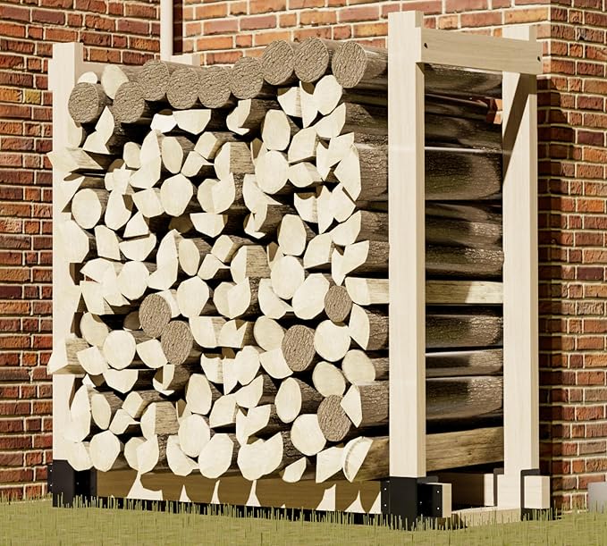 Kingson 4 Pack Heavy Duty Firewood Log Storage Rack Brackets, Adjustable Length Indoor Outdoor Fireplace Wood Holder, Rust-Proof Powder Coated Steel DIY Kit with Screws