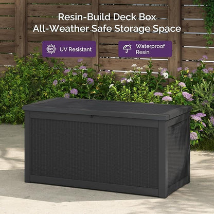 Sersper 260 Gallon Outdoor Storage Box, Large Deck Box with Gas Struct, Waterproof Resin Storage Bin for Patio Cushions, Pool Supplies, Lockable Box, UV Resistant, Black