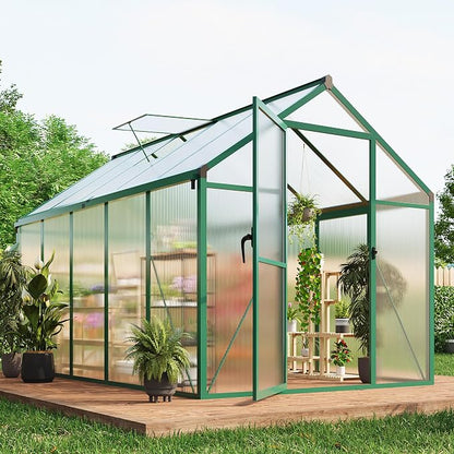 Greenhouse, 6x10 Ft Outdoor Greenhouses, Greenhouse Kit, Portablee Greenhouses with Ground Nails and Vent Windows, Sliding Lockable Door, Polycarbonate Green House for Outside Garden Backyard, Green