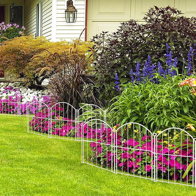 Decorative Garden Fence 17in x30ft, 30 Pack Rustproof Metal No Dig Fence Animal Barrier for Dog, Arched Flower Bed Edging Ornamental Wire Border Panel Fencing (White, 30 Panels-17in(H) x30ft(L))