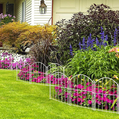 Decorative Garden Fence 17in x30ft, 30 Pack Rustproof Metal No Dig Fence Animal Barrier for Dog, Arched Flower Bed Edging Ornamental Wire Border Panel Fencing (White, 30 Panels-17in(H) x30ft(L))