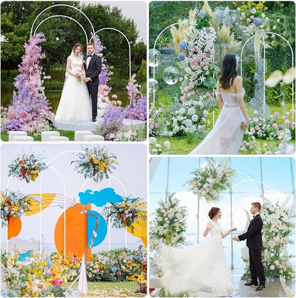 Wokceer White Metal Wedding Arch Stand Set of 3 Sizes 8FT, 7.2FT, 6.6FT for Wedding Ceremony, Baby Shower, Birthday Party, Garden Decoration