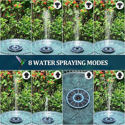 Solar Fountain New, 3.5W Solar Bird Bath Fountains with Glass Panel, 2200 Battery, Hummingbird Water Features with Color LED Lights, 8 Spray Modes & 4 Fixed Pipes for Garden, Pool, Pond