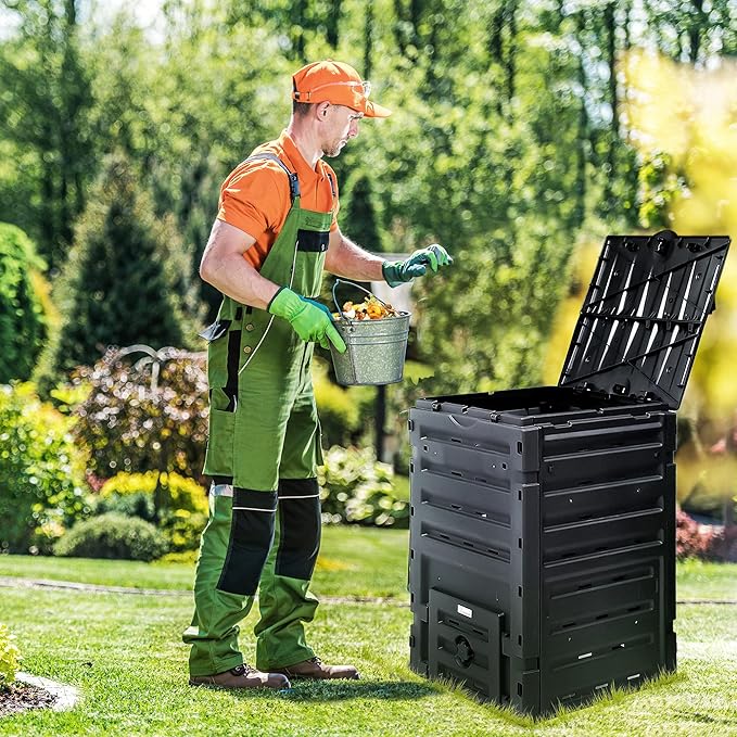 YITAHOME 120 Gallon (450L) Large Outdoor Compost Bin, Composter Box with Snap-on Top Lid and Aeration System, Lightweight Garden Compost Barrel Tumbler, Easy Assembly