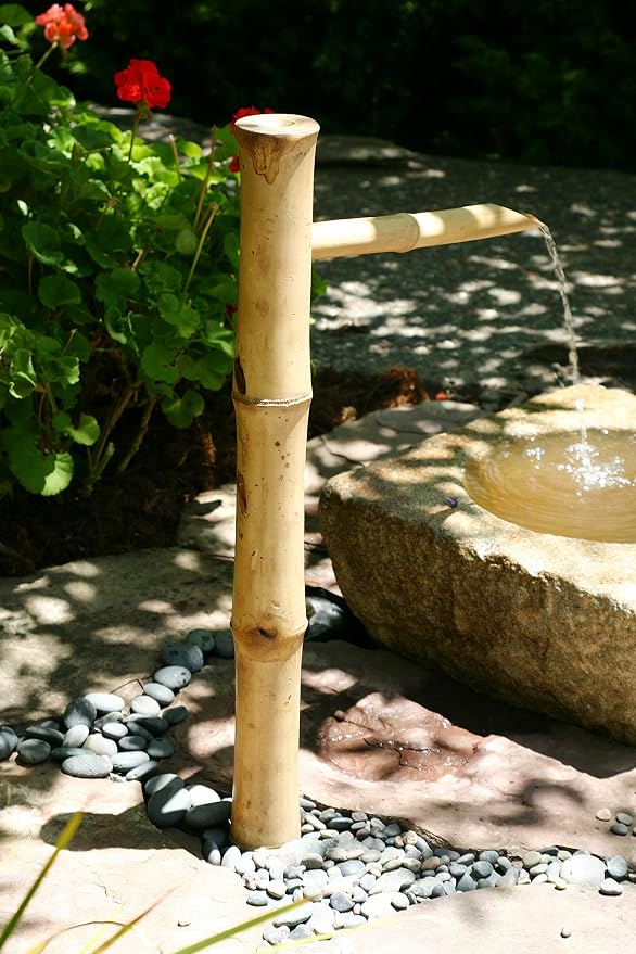 36” Traditional Bamboo Fountain with Pump – Outdoor Japanese Garden Water Feature for Ponds, Buried Basins & Disappearing Fountains | Natural Bamboo Landscaping Accent for Zen Gardens & Patios