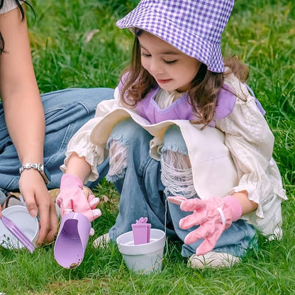 ROBUD Kid Gardening Set, Purple Wooden Garden Tool for Kid, Garden Tool Kit with Tool Storage Bag, Apron, Gloves, Montessori Toys for Kids to be Closed to Nature, WRP52