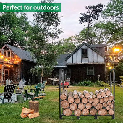 CONNOO 4ft Firewood Rack Stand Heavy Duty Firewood Log Rack Holder Fireplace Wood Storage Holder for Indoor Outdoor Metal Pile Log Stand Stacker Holder, Matte Black Shelves for storage