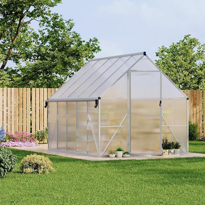 GarveeLife 8X10FT Polycarbonate Greenhouse with Aluminum Frame, Polycarbonate Greenhouse for Outdoors, Greenhouses with Ventilation and Rain Gutter, Aluminum Large Walk-in Greenhouses for Outside