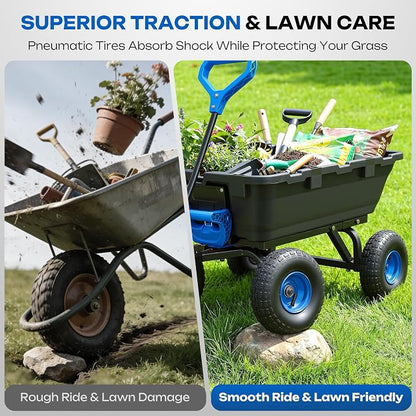 Wheelbarrow Garden Dump Cart Wagon | Upgrade 10" All Terrain Pneumatic Tires,DIY Expansion over 900LBS Capacity, Transportation in Yard, Farm, Garden,Blue