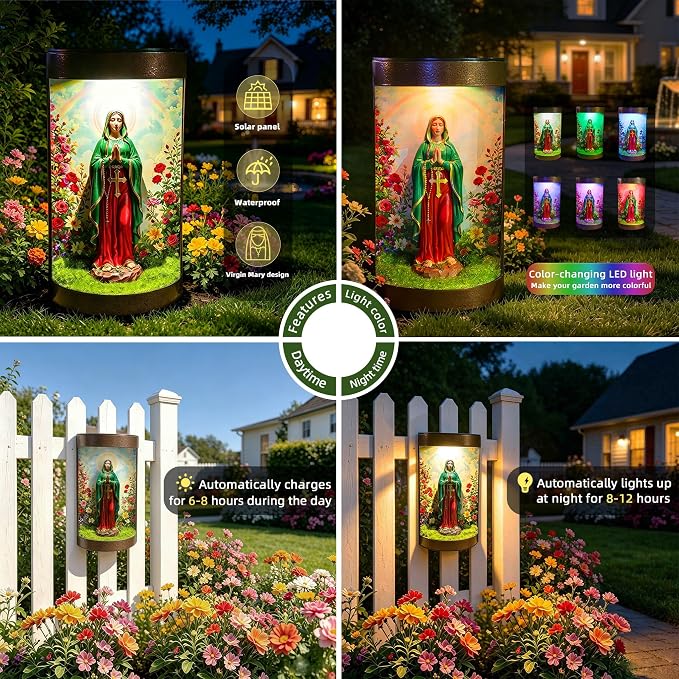 Virgin Mary Statue Solar Landscape Light,Color-Changing LED,Color-Changing LED Light, Waterproof,Outdoor Garden Decoration,Automatic Light-Sensing Design