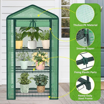 AlisisFores 3-Tier Greenhouse for Indoor and Outdoor Use, 4ft Tall Portable Mini Green House with Shelves, Zipper Door & PE Cover, for Seed Starting, Plants, Herbs, Balcony, Patio Gardening