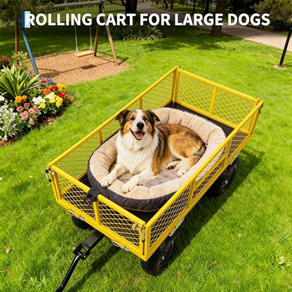 900 Lbs Heavy Duty Steel Garden Cart, Garden Wagon Cart on Wheels, Outdoor Metal Yard Utility Wagon Carts with and Mesh Removable Sides and 180°Rotating Handle,Red