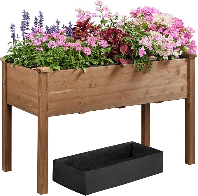 Topeakmart Wooden Garden Planter Boxes 48 X 23 X 30in Elevated Raised Garden Bed Outdoor with Legs Wooden Gardening Box for Flower/Vegetable/Herb/Tomato/Backyard/Patio, 2pcs