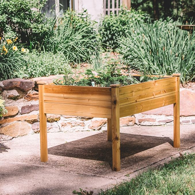 Backyard Expressions 48"x34" Raised Garden Bed - Elevated Wood Planter Box for Healthy Plant Growth, 440 lb Capacity - Natural Color