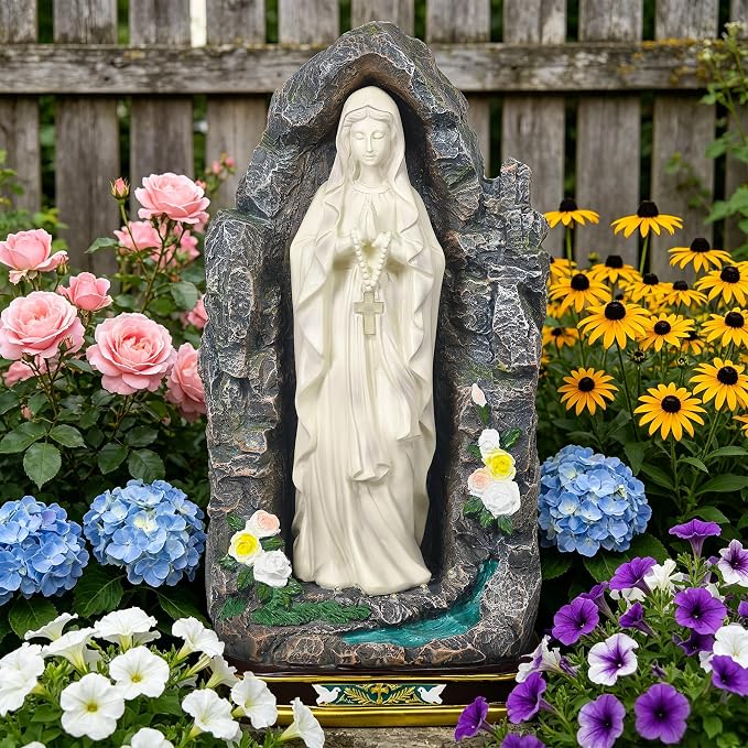 Solar Virgin Mary Garden Statue 18.7" H - Outdoor Blessed Mother Sculpture with Warm Light, Hand Painted Resin Religious Decor for Yard Patio Entryway, Catholic Gift for Mom Women