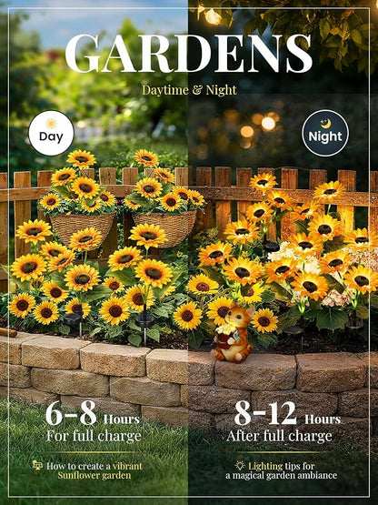 GIGALUMI Solar Garden Lights Artificial Sunflowers, LED Garden Decor Carefree Sunflower Solar Lights Outdoor Yard Decorations Outdoor, Everlasting Sunflower Decor Gift for Yard Patio (Set of 2)