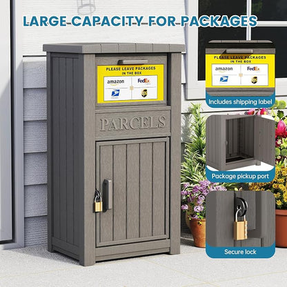 Package Delivery Box for Outside, Large Lockable & Weatherproof Anti-Theft Parcel Drop Box for Porch, Curbside, House Storage, Gray(60 Gallon)