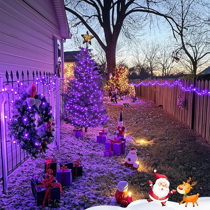 JMEXSUSS 600 LED Solar Halloween Lights, 206.7ft Solar String Lights Purple | Halloween Lights Outdoor Waterproof, 8 Modes Purple Christmas Lights for Outside Yard Patio Tree Garden Xmas Halloween Decor