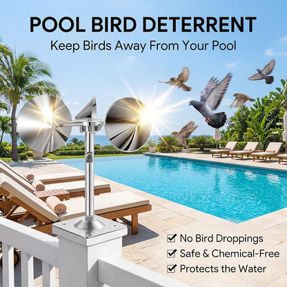 4 Pack Reflective Spinning Bird Deterrent, Wind Powered Aluminum Bird Repeller Scarer Deterrent Devices Outdoor, Repels All Birds Pigeons Sparrows Woodpeckers for Garden Railing Roof Adjustable Neck