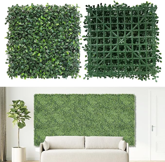 NETAP Artificial Grass Wall Panels Backdrop,10"x 10"(12Pcs) Faux Boxwood Panels for Outdoor Indoor Green Wall Decor,Party Wedding Garden Fence Decorations