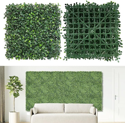 NETAP Artificial Grass Wall Panels Backdrop,10"x 10"(12Pcs) Faux Boxwood Panels for Outdoor Indoor Green Wall Decor,Party Wedding Garden Fence Decorations